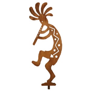 Kokopelli Flute Yard Art, Left Facing, Southwest Metal Sculpture, Rust Finish