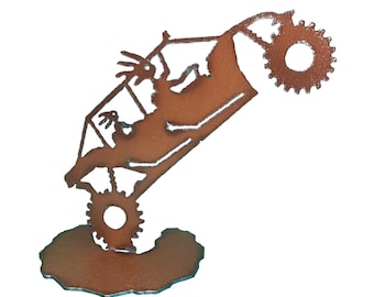 Kokopelli Off Roader Metal Sculpture, Rust Finish Trophy