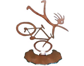 Bike Endo Statue, Kokopelli Doing Endo, Kokopelli Crashing Head Over Heels on Bike, Biking Trophy, Bike Gift, Table Topper, Rust Finish