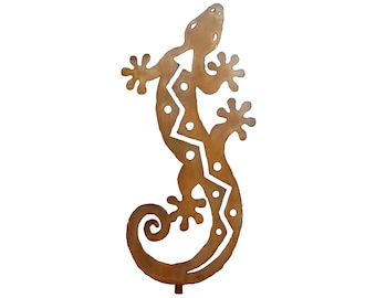 Lizard Yard Art, Gecko Metal Sculpture, Rust Finish