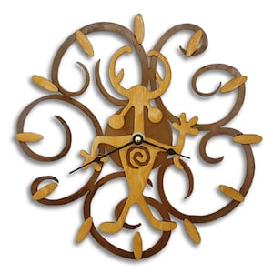 Moab Man Southwest Swirl Gold Wood on Rusted Steel Wall Clock - Choose from 11 1/4 or 17 1/2 Inch