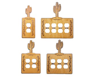 Cactus Wood And Metal Outlet Cover, Golden Sienna Finish, Southwest Switch Plate Cover, Single, Double, Triple, Quad Sizes