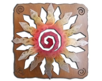 Sunburst, 12 Pt Sun, Southwest Cut Outs, Sunset Swirl Finish, Metal Wall Art, Decor, Handmade, USA