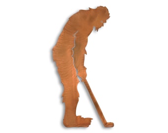 Bigfoot Golfing Metal Wall Art: Rust Finish, Five Sizes