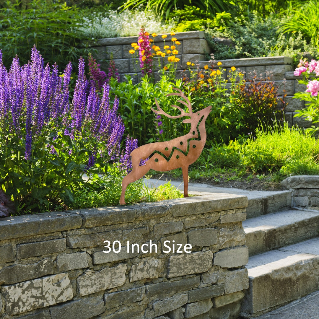 Deer Metal Yard Art Statue, Doe, Buck, Stag, Rust Finish, Garden Art ...