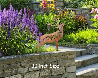 Deer Metal Yard Art Statue, Doe, Buck, Stag, Rust Finish, Garden Art, Nature Scuplture, Made in the USA, Crooks Designs, Made in America