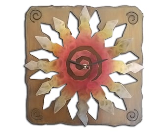 12 Pt Sunburst Clock, Southwest Metal Wall Art, Sunset Swirl Finish