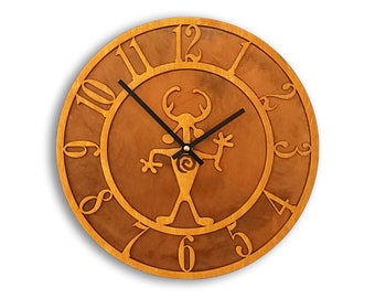 Tableau Moab Man Clock, Shamon Wall Clock with Wood Face Mounted on Rusted Steel Back