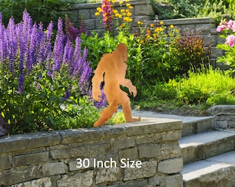 Sasquatch Walking Statue, Bigfoot Metal Yard Art, Yeti, Garden Statuary, Rust Finish, Handmade in Tucson, AZ, USA, Crooks Designs