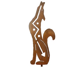 Coyote Yard Art, Left Facing, Wolf Metal Sculpture, Rust Finish