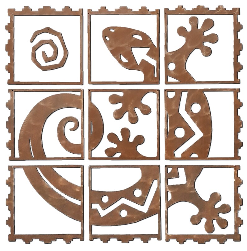Large Gecko Lizard Metal Wall Art, Nine-Frame Polyptych, Extra large 9 Piece Southwest Rusted Wall Art, Available in 46 and 35-inch Sizes. image 6