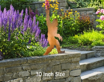 Bigfoot Statue Walking Flip Off Sign, Sasquatch Yard Art, Handmade in Arizona, USA