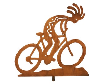 Kokopelli on Bike, Southwest Metal Sculpture, Rust Finish