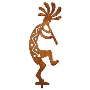Kokopelli Flute Yard Art, Right Facing, Southwest Metal Sculpture, Rust Finish