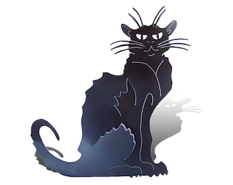 Black Cat Yard Garden Statue, El Gato Metal Yard Art, Steel Chat Noir Garden Statue, Halloween Decor