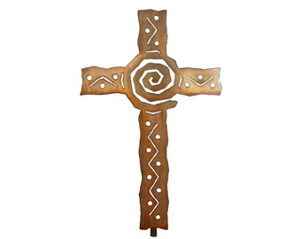 Cross Yard Art, Crucifix Metal Sculpture, Rust Finish