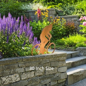 Sasquatch on Bike Statue Bigfoot Metal Yard Art, Yeti on Bike Garden Statuary, Rust Finish, Handmade in Arizona, Crooks Designs, Made in USA