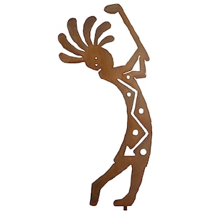 Kokopelli Golfing Yard Art, Left Facing, Southwest Metal Sculpture, Rust Finish