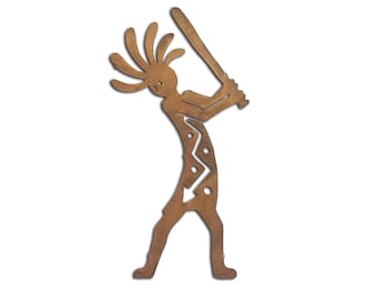 Baseball Kokopelli, Southwest Metal Wall Art, Rust Finish, Decor, Handmade, USA