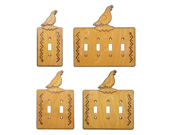 Quail Wood And Metal Standard Switch Plate Cover, Golden Sienna Finish, SW Switch Plate Cover, Single, Double, Triple, and Quad Sizes