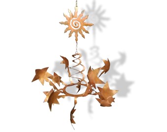 Southwest Wind Sculpture, Stars with Sun Wind Spinner, Southwestern Kinetic Metal Art, Rust, Handmade in USA