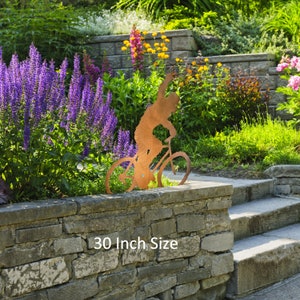 Sasquatch on Bike Statue Flip Off Sign Bigfoot Metal Yard Art, Yeti Garden Sculpture, Rust Finish, Handmade in Arizona, USA, Crooks Designs