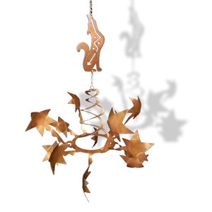 Southwest Wind Sculpture, Stars with Coyote Wind Spinner, Southwestern Kinetic Metal Art, Rust, Handmade in USA