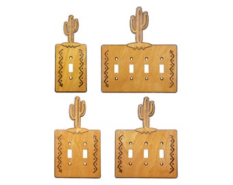 Cactus Wood And Metal Standard Switch Plate Cover, Golden Sienna Finish, Saguaro Switch Plate Cover, Single, Double, Triple, and Quad Sizes