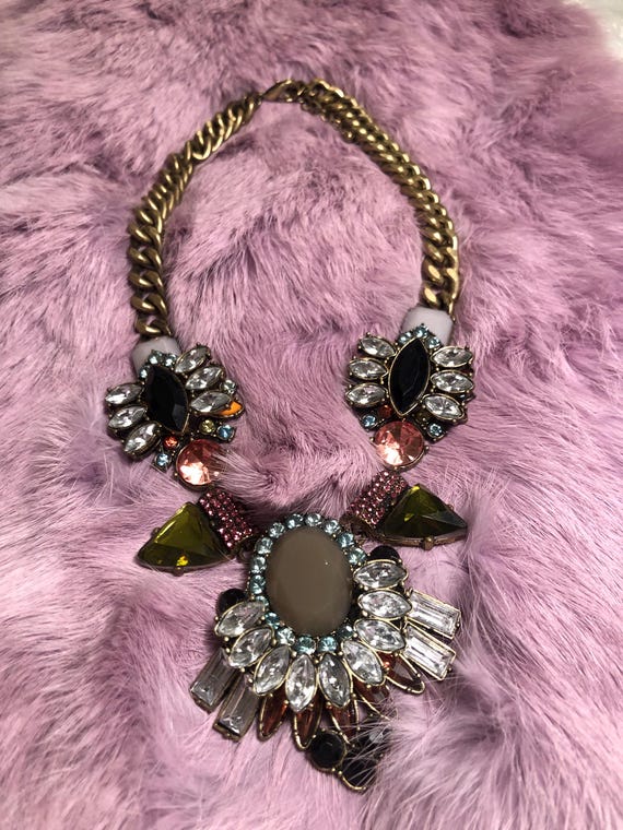Multicolored rhinestone statement bib necklace - image 4