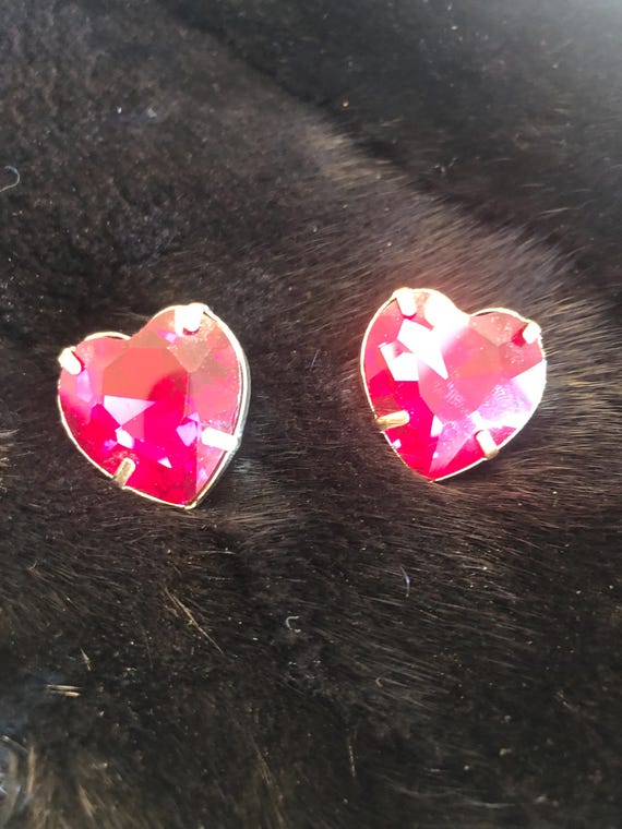 Ruby red pierced heart earrings - image 3