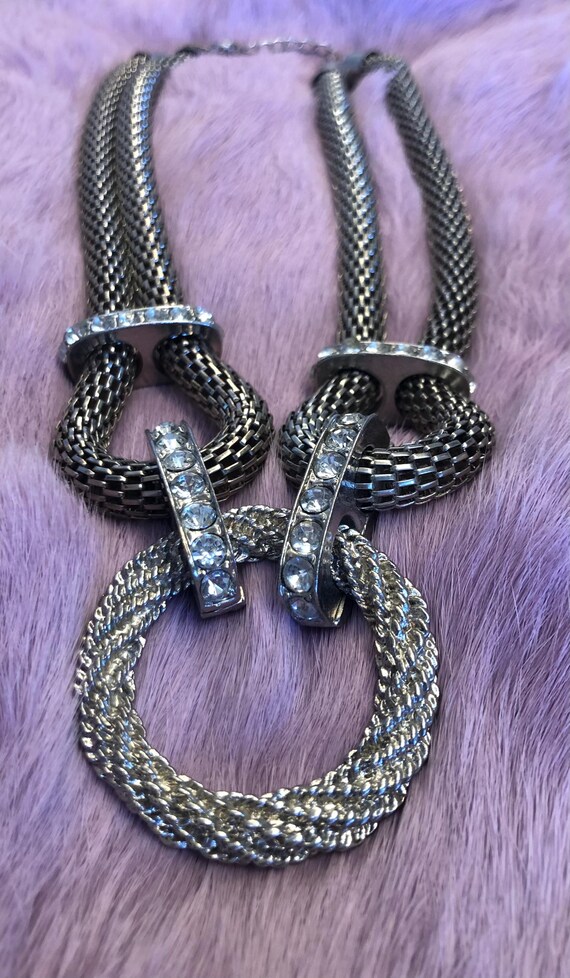 Statement necklace featuring multiple Silvertone … - image 3
