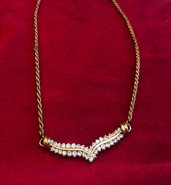 Goldtone twisted chain V shape sparkly necklace - image 1
