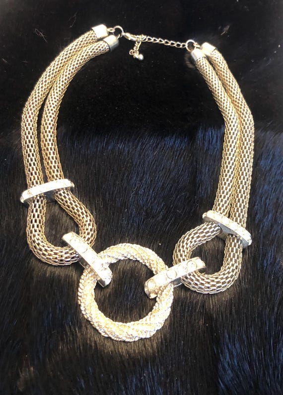 Statement necklace featuring multiple Silvertone … - image 1