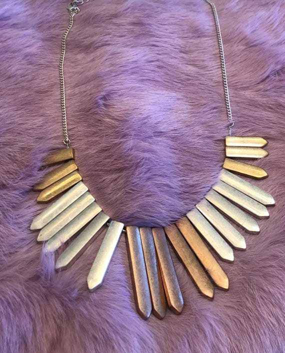 Tri colored geometric fringe statement necklace - image 2