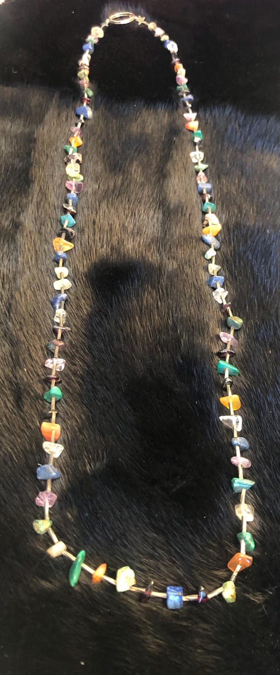 Multicolored gemstone chip necklace - image 1