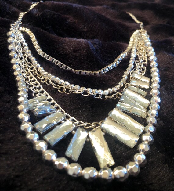 Multistrand Silvertone necklace - image 3