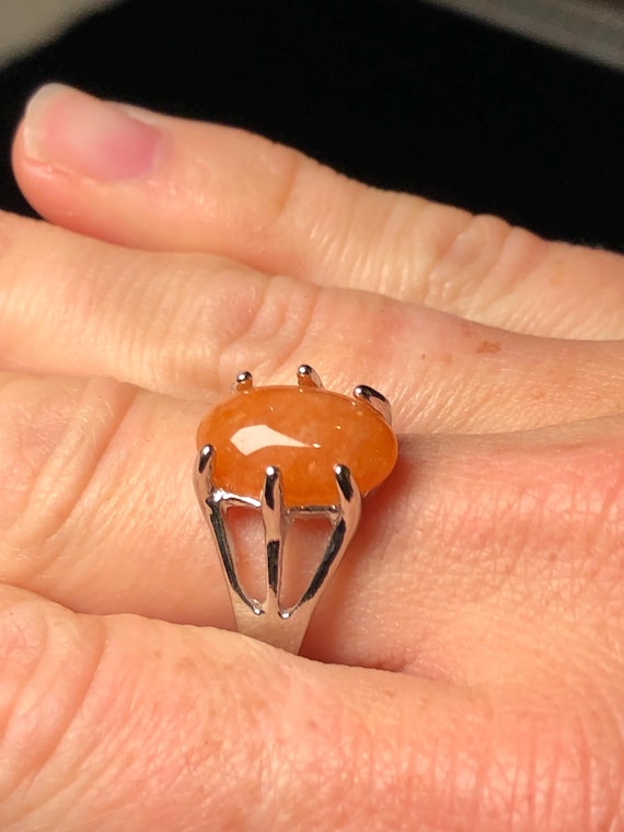 Orange stone Silvertone ring - image 2