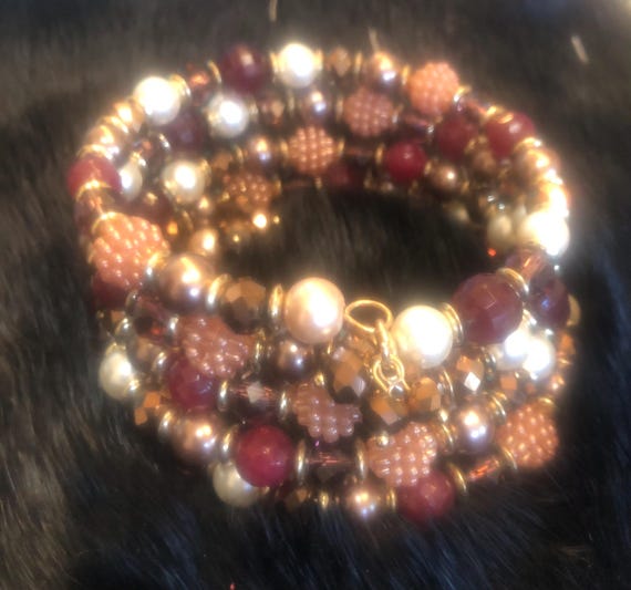 Multistrand beaded memory wire wrap braclet with … - image 3
