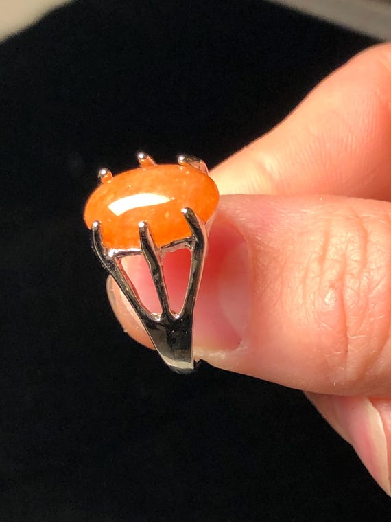 Orange stone Silvertone ring - image 3