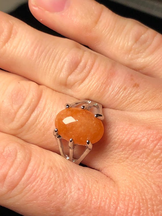Orange stone Silvertone ring - image 1