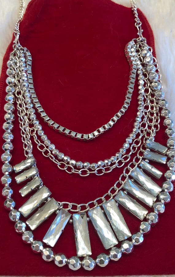 Multistrand Silvertone necklace - image 2