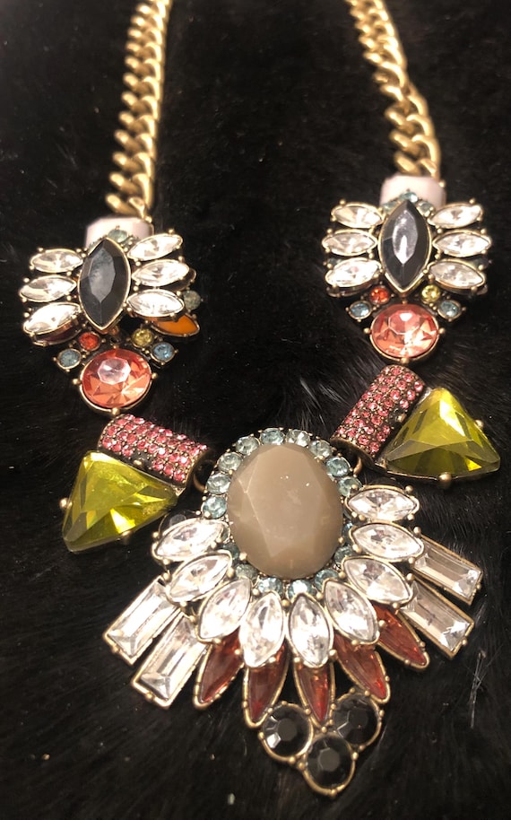 Multicolored rhinestone statement bib necklace - image 1