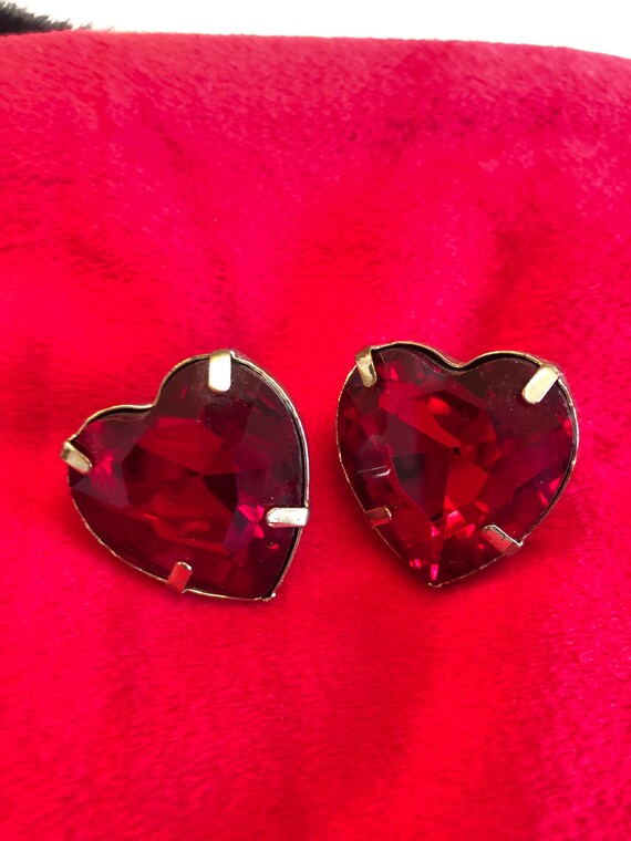 Ruby red pierced heart earrings - image 1