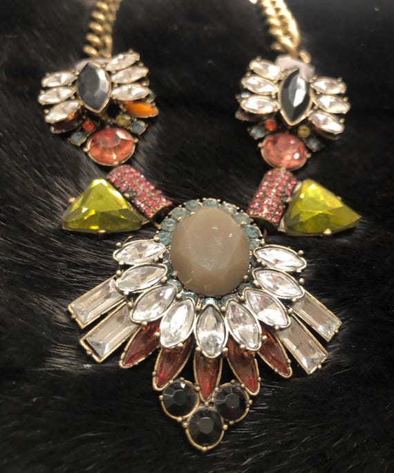 Multicolored rhinestone statement bib necklace - image 2
