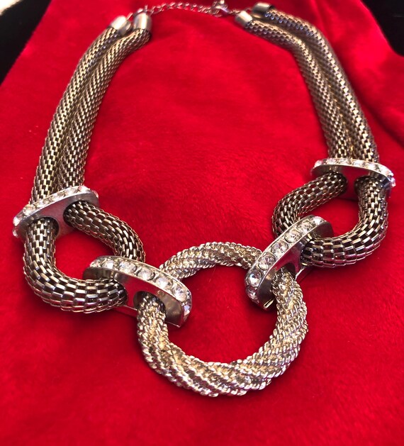 Statement necklace featuring multiple Silvertone … - image 2