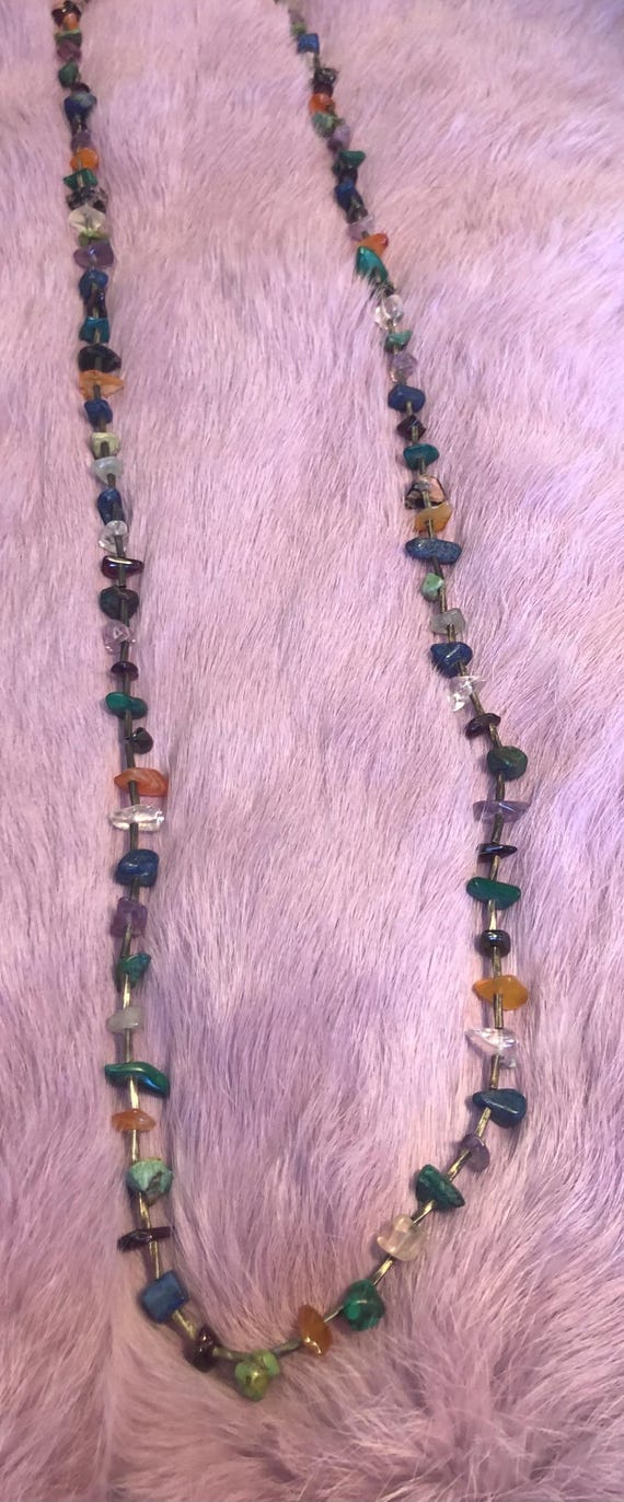 Multicolored gemstone chip necklace - image 4