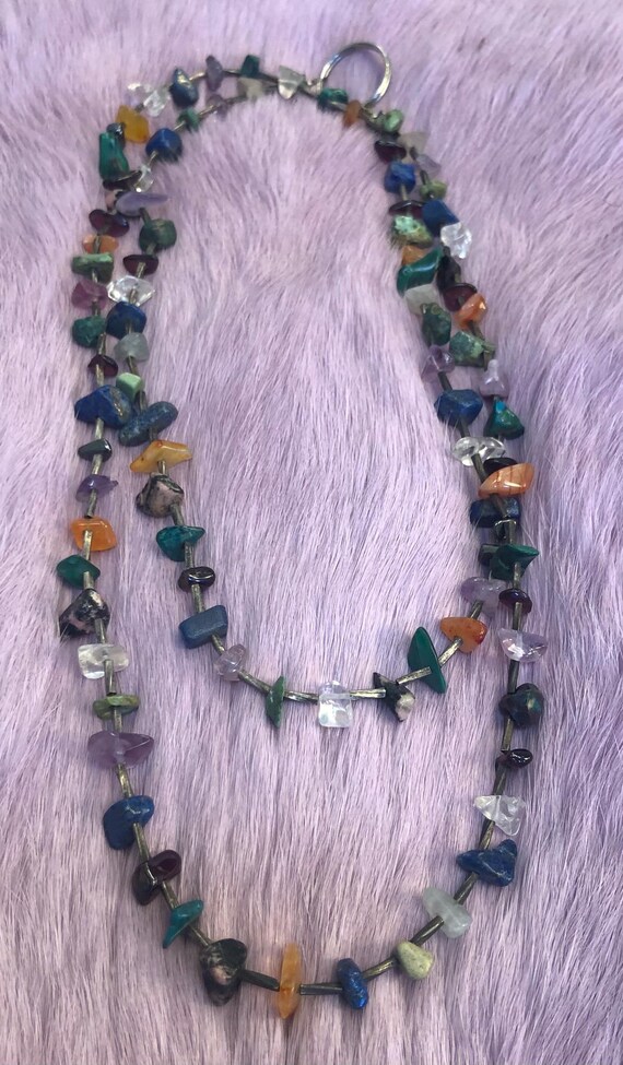 Multicolored gemstone chip necklace - image 5