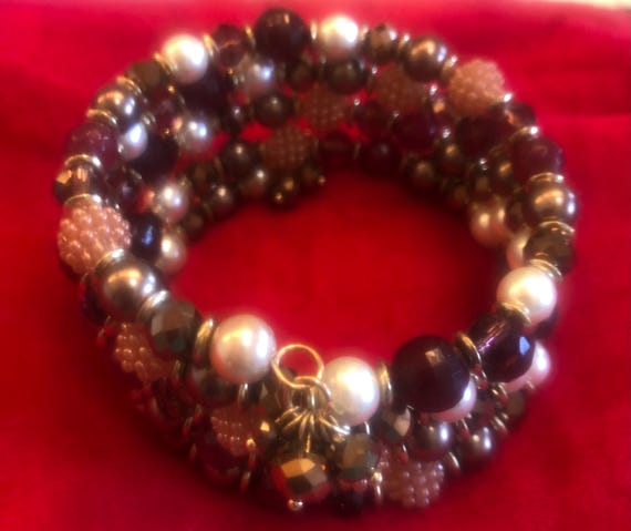 Multistrand beaded memory wire wrap braclet with … - image 1
