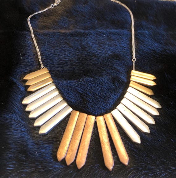 Tri colored geometric fringe statement necklace - image 1