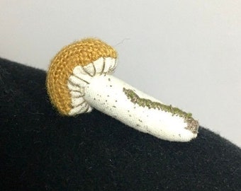 Mushroom Brooch Textile Art